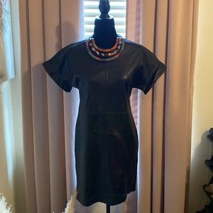 Mango faux leather short sleeve mini dress (necklace not included)